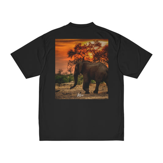 Men's Performance T-Shirt with Fine Art Image of Spirited Elephant at Sunset by Enjoy Nature