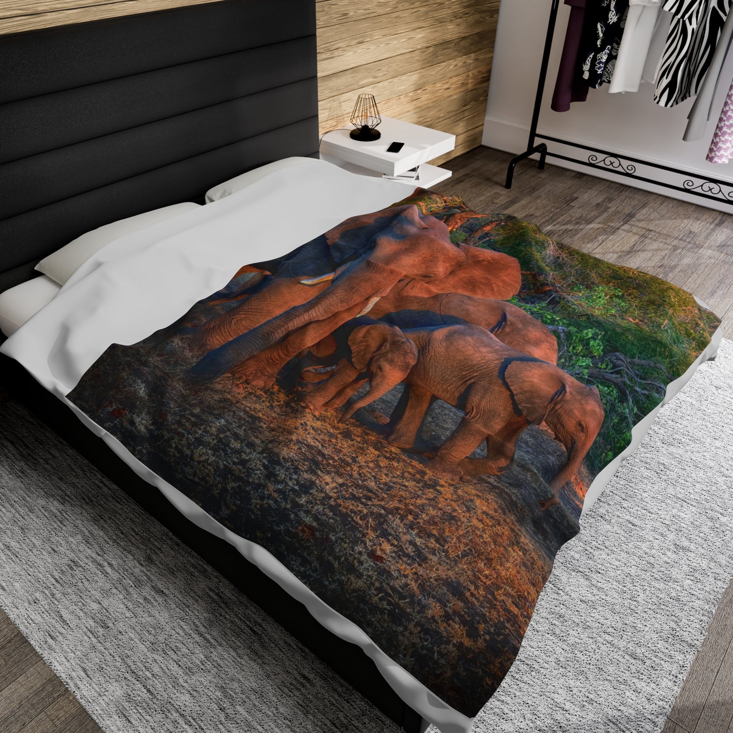 Velveteen Plush Blanket with Family of Elephants Walking by Enjoy Nature