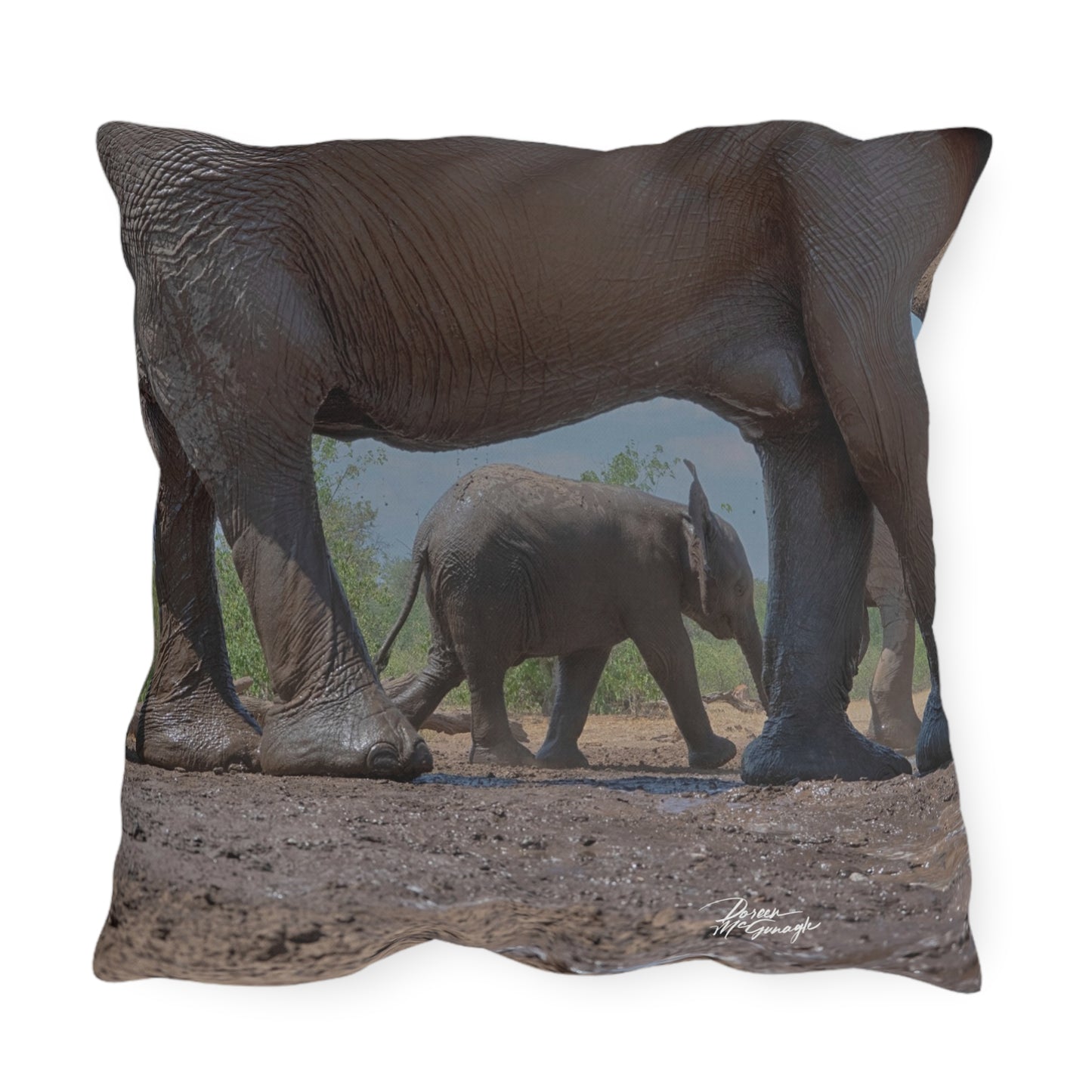 Enjoy Nature Outdoor Pillow with Baby Elephant Walk with Mom – Artistic, Comfy, and Durable Decorative Accent