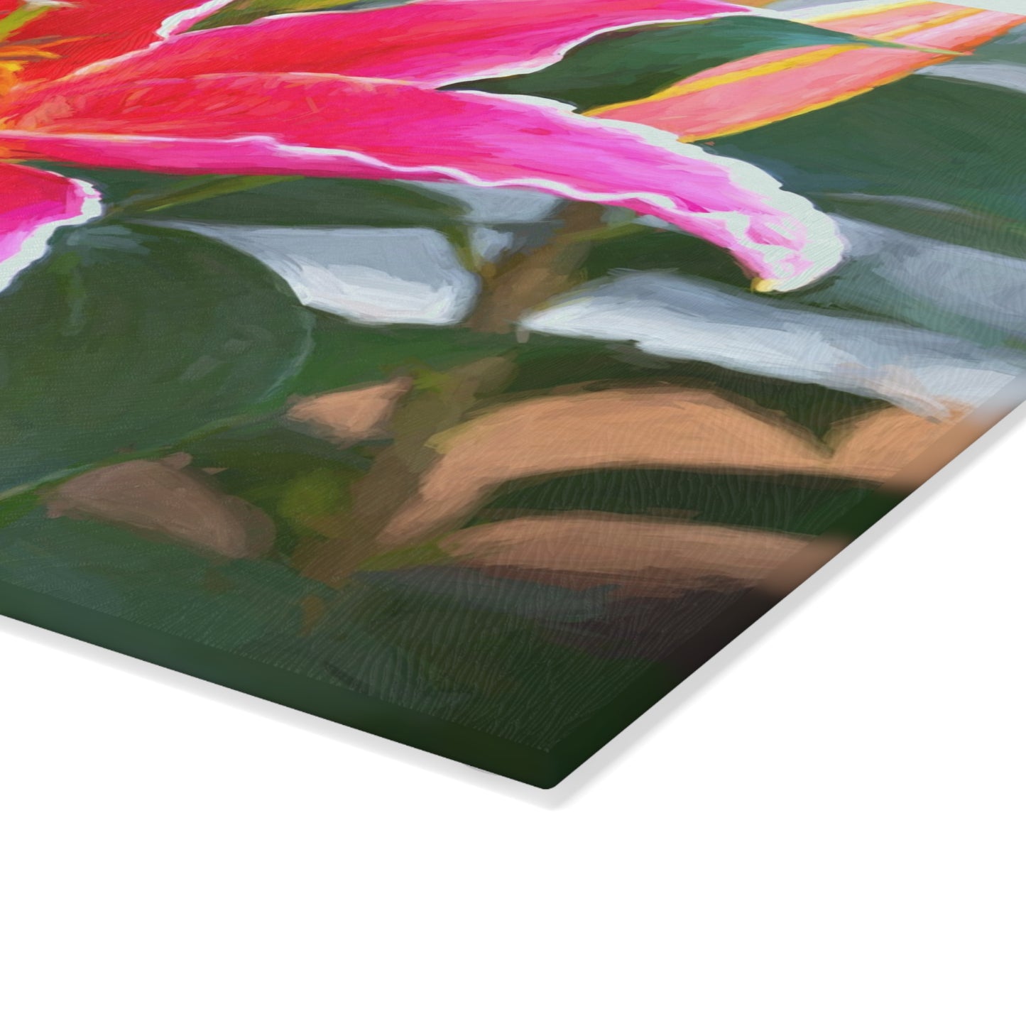 Enjoy Nature Glass Charcuterie Cutting Board with Pink Lily Design