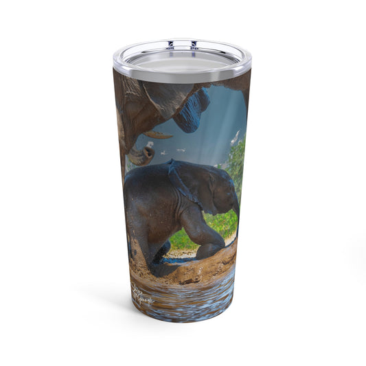 Enjoy Nature Mom with Baby Elephant at Watering Hole 20 oz Travel Tumbler