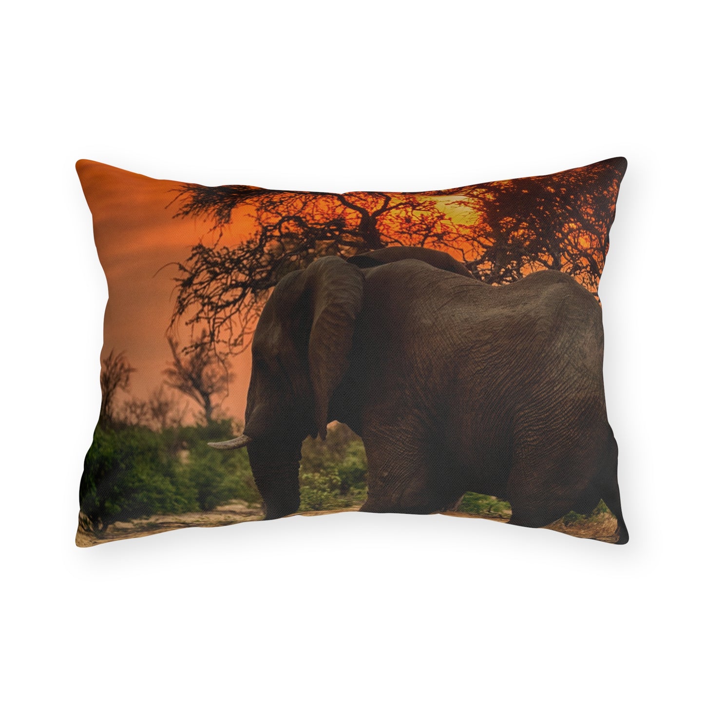 Enjoy Nature Outdoor Pillow with Spirited Elephant at Sunset – Artistic, Comfy, and Durable Decorative Accent