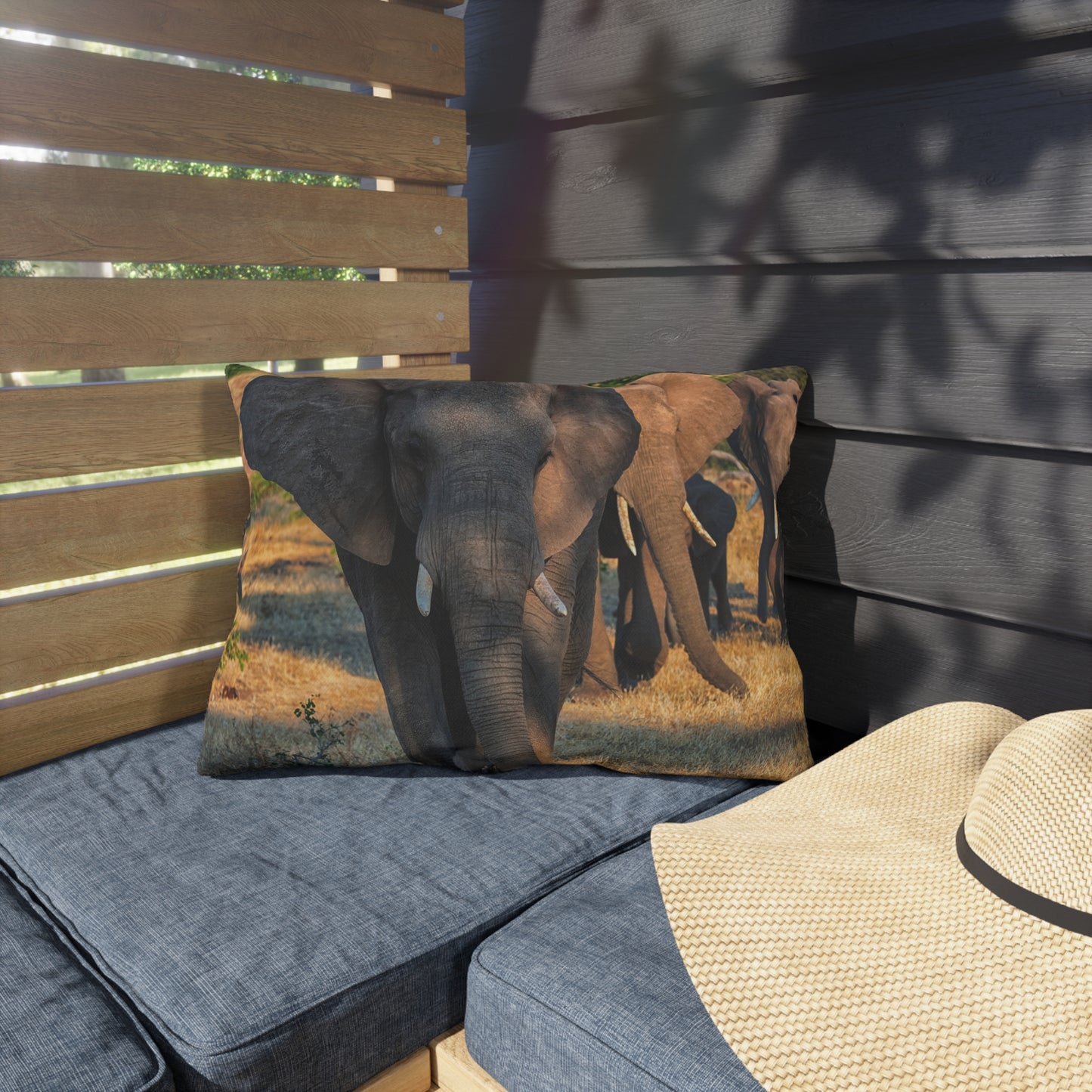 Enjoy Nature Outdoor Pillow with Elephant Family – Artistic, Comfy, and Durable Decorative Accent