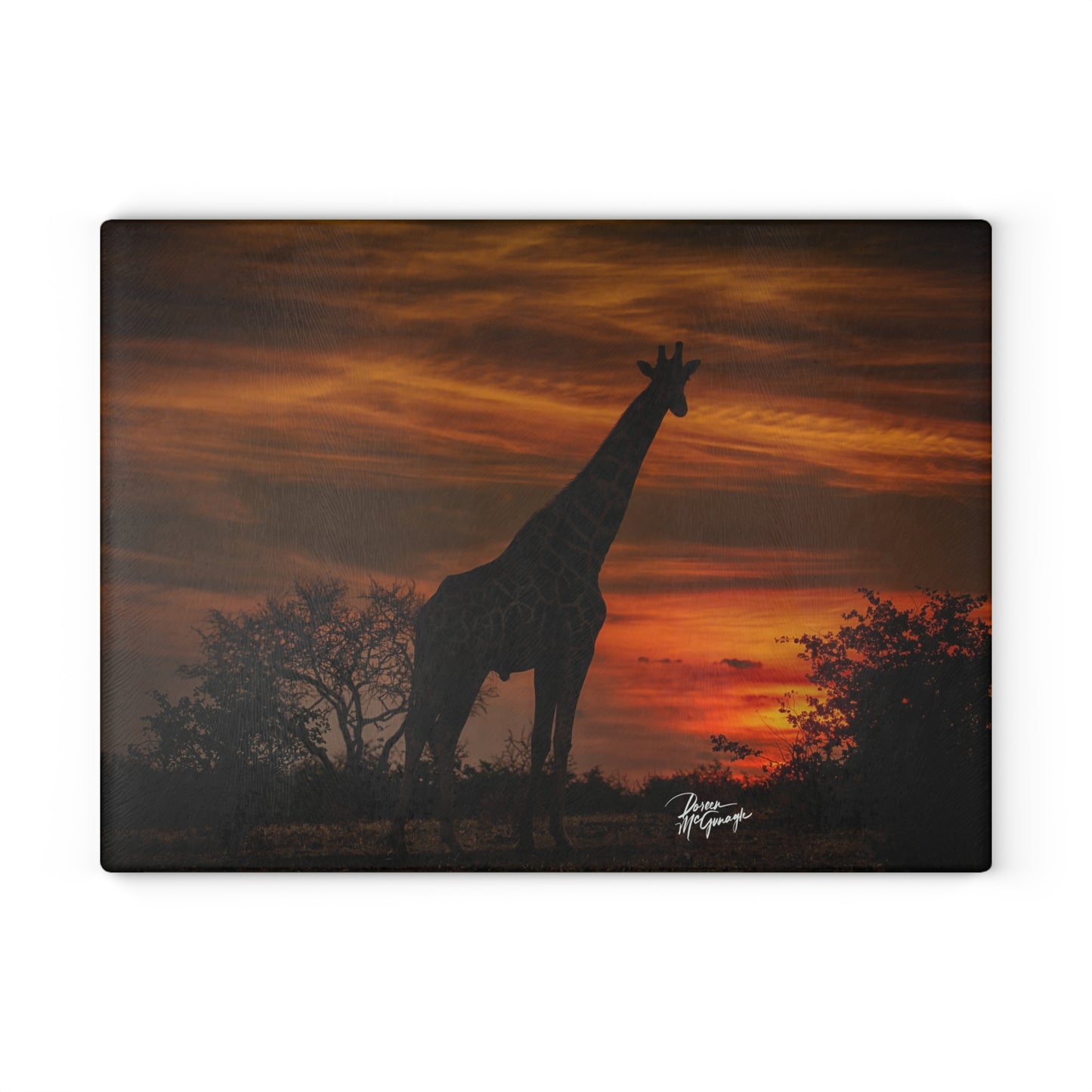 Enjoy Nature Glass Charcuterie Cutting Board with Giraffe Silhouette Design