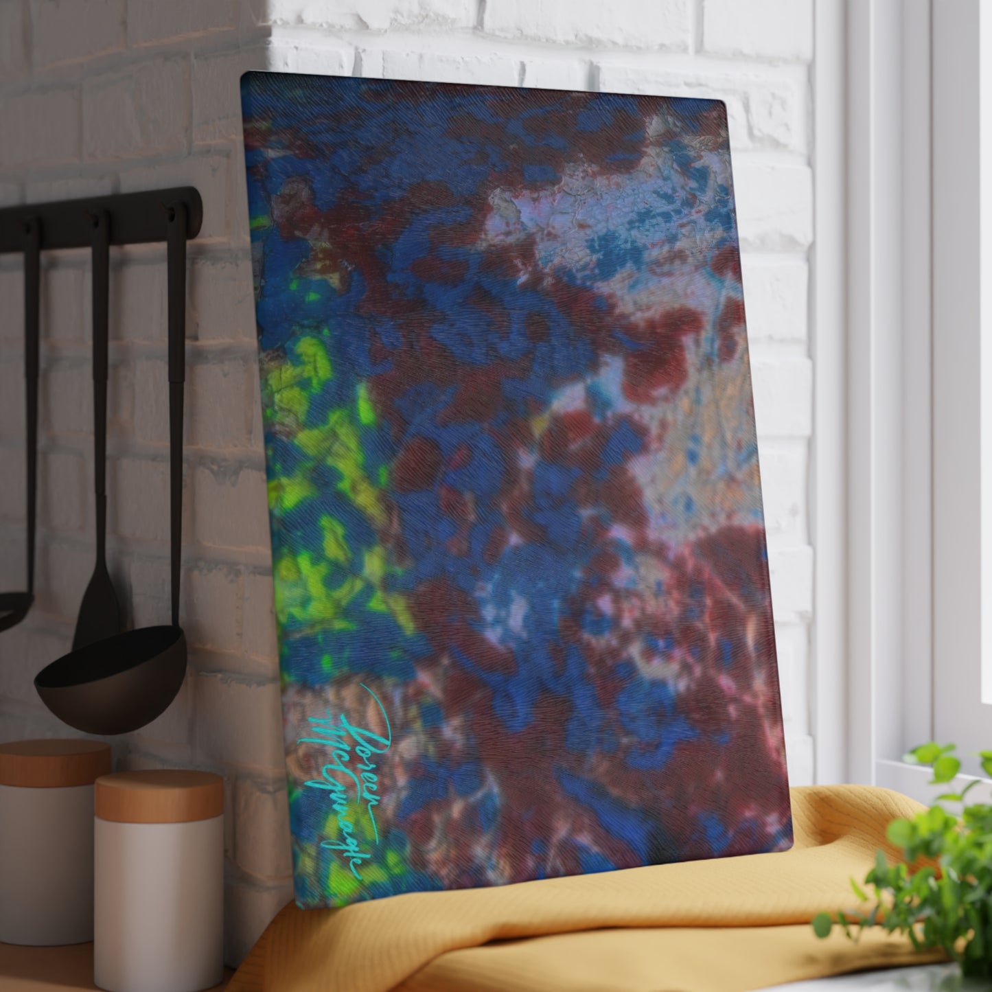 Artistic Resilience Abstract Glass Cutting Board with Nature-Inspired Design