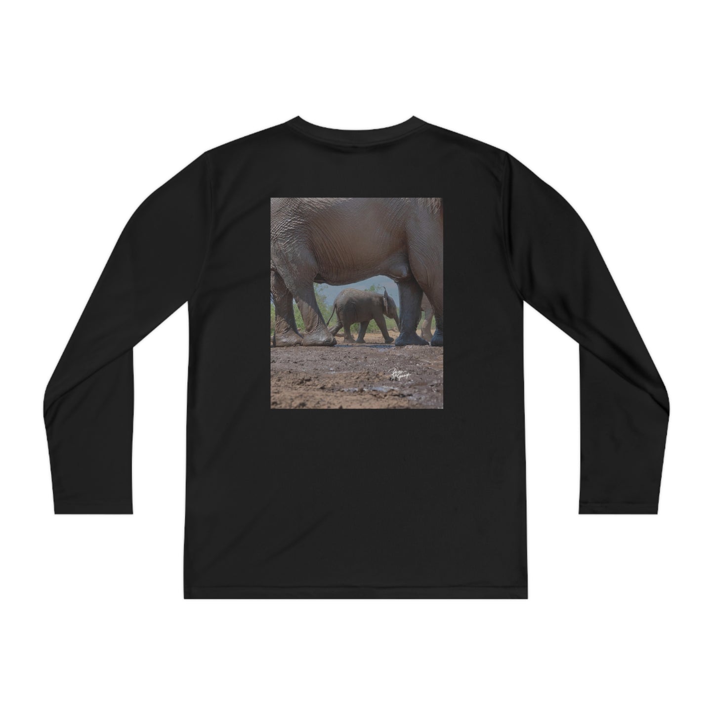 Youth Competitor Long Sleeve Tee with Elephant Baby Under Mom’s Watchful Eye by Enjoy Nature