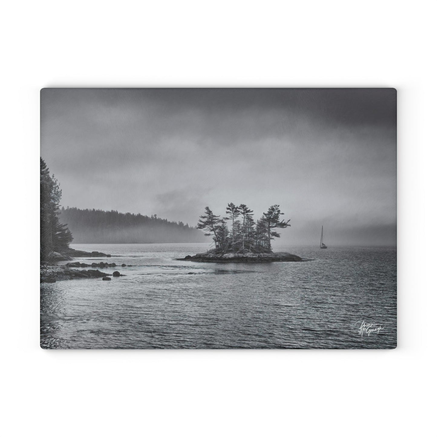 Glass cutting board designs, cheese & charcuterie board, landscape design glass cutting board, cutting board, Maine Misty Morning