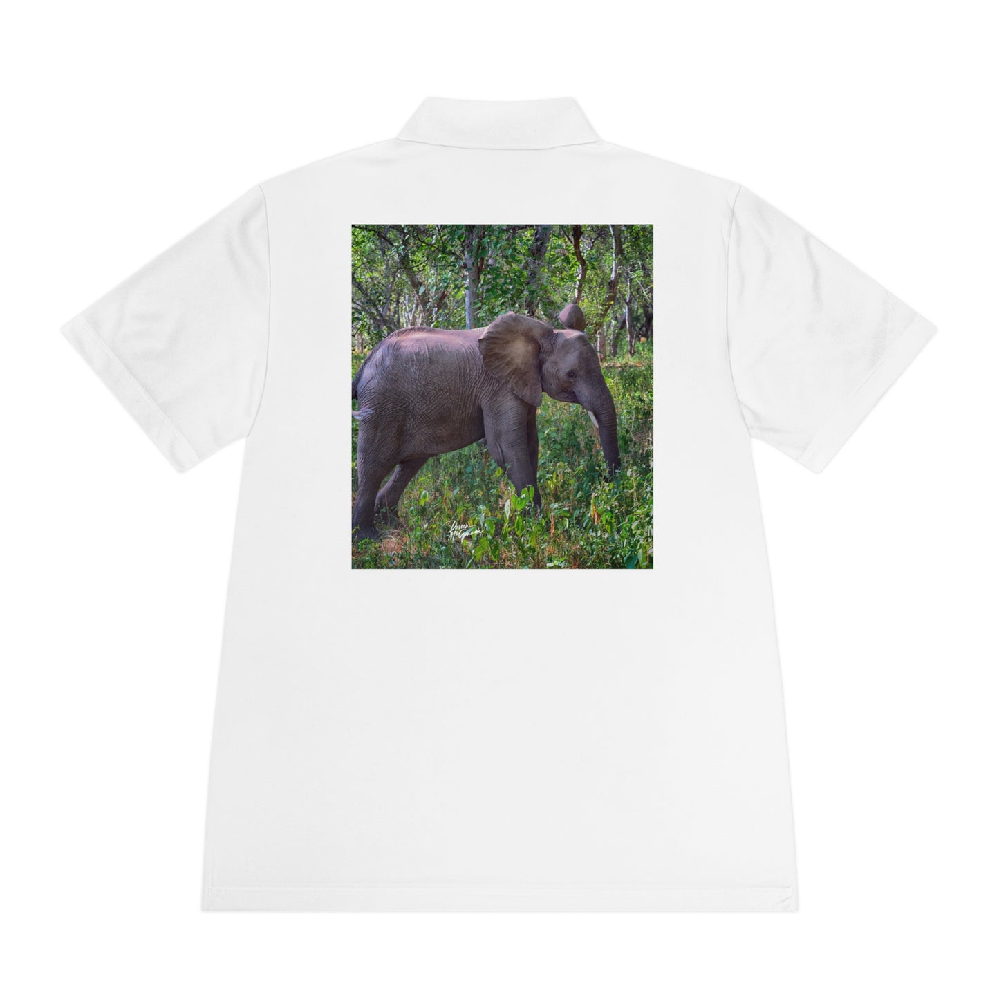 Men's Performance Polo Shirt - Elephant Baby in Forest by Enjoy Nature