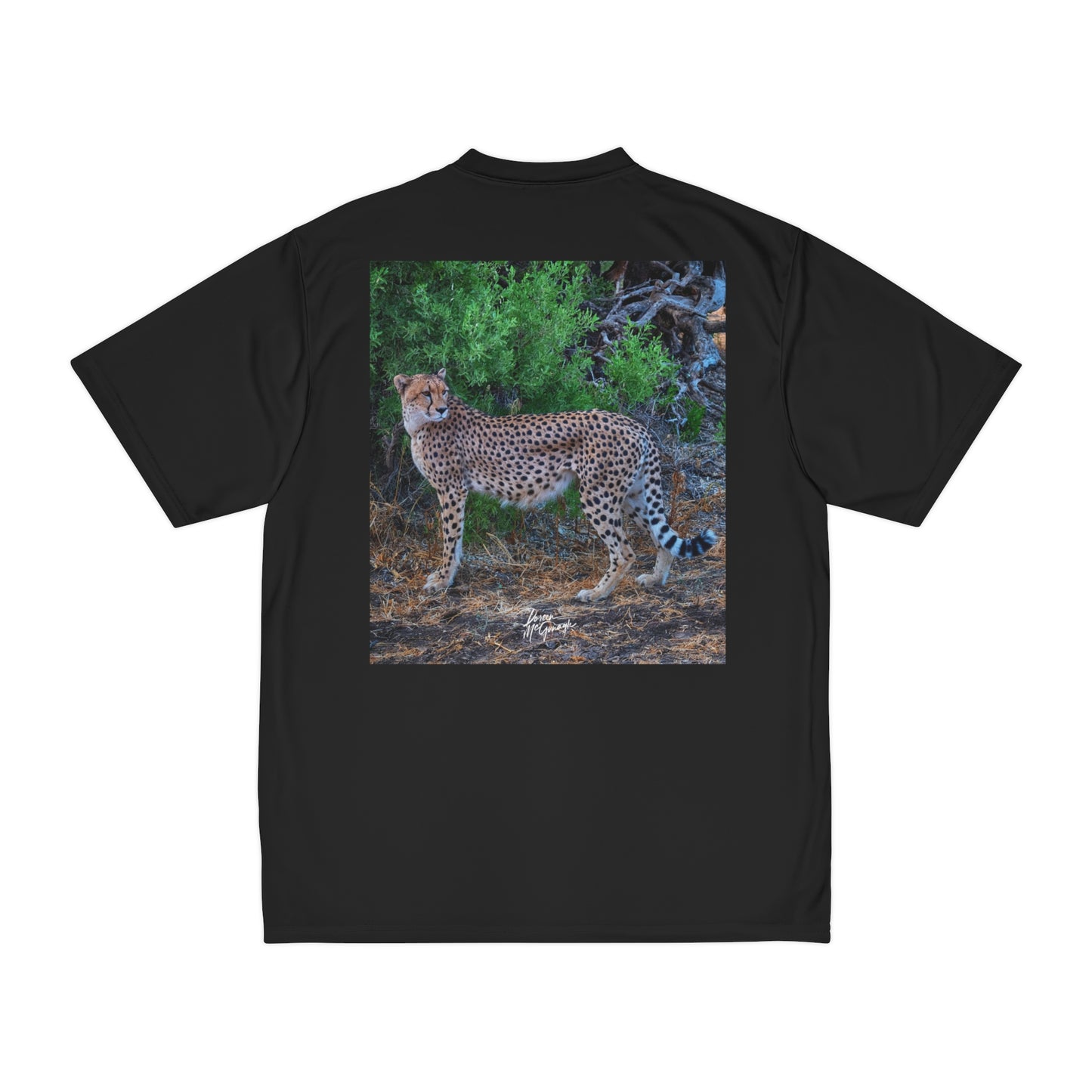 Men's Performance T-Shirt with Fine Art Image of Cheetah Stand by Enjoy Nature