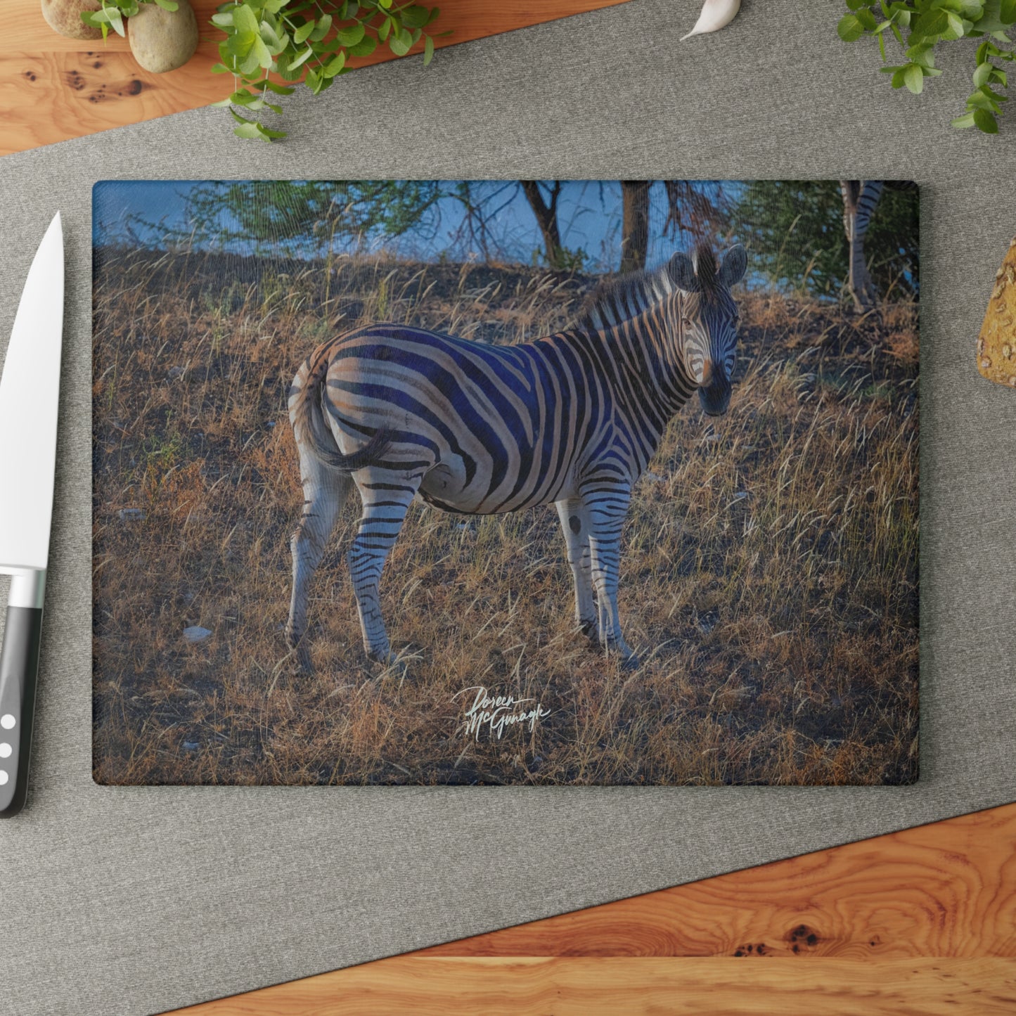 Enjoy Nature Glass Charcuterie Cutting Board with Baby Zebra Design