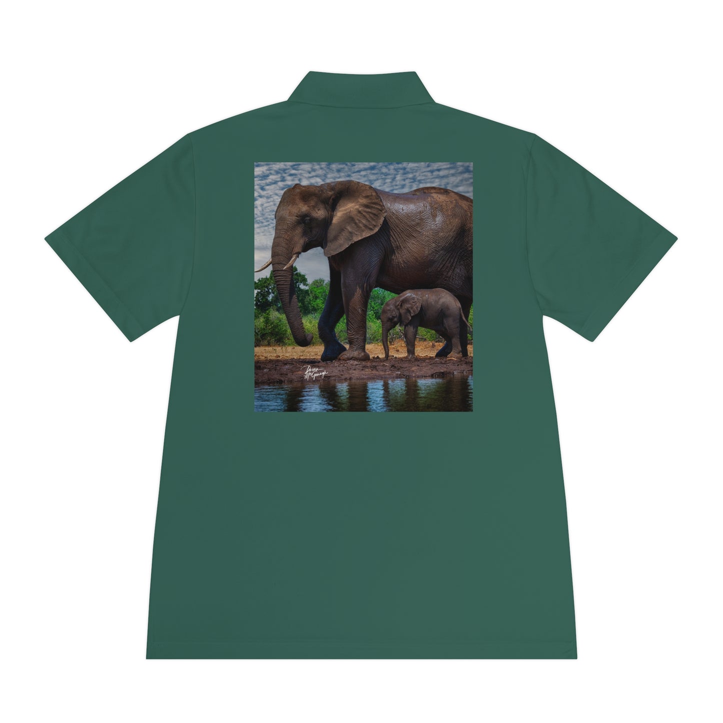 Men's Performance Polo Shirt - Mom with Elephant Baby by Enjoy Nature