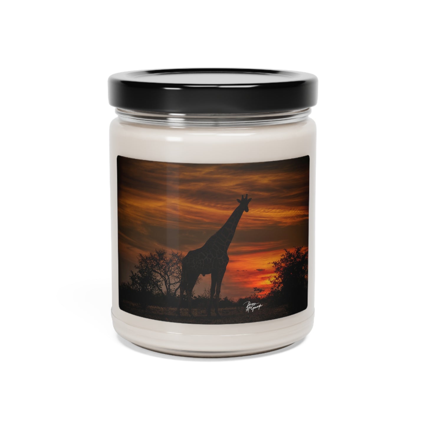 Experience the Pure Essence of Nature with the Forest Giraffe Silhouette at Sunset Scented Soy Candle by Enjoy Nature