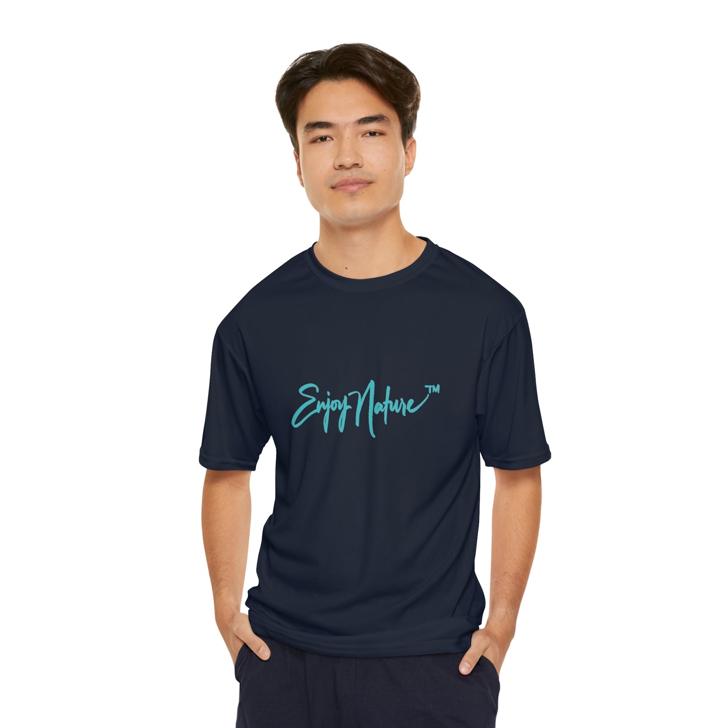 Men's Performance T-Shirt with Fine Art Image of Elephant Baby Under Mom's Watchful Eye by Enjoy Nature