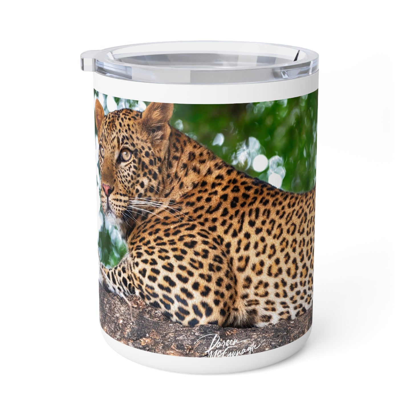 Enjoy Nature 10 oz Travel Tumbler with Leopard in Tree Design