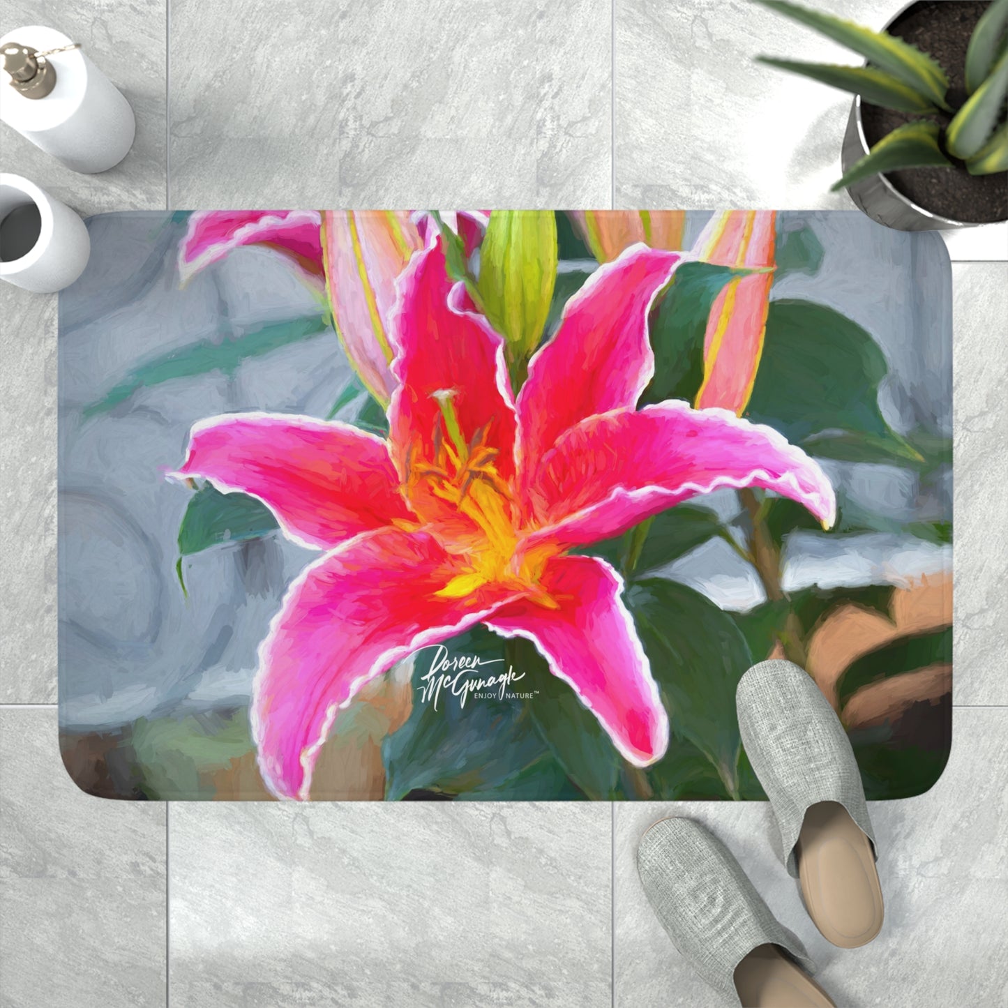 Pink Lily Memory Foam Bath Mat from Enjoy Nature