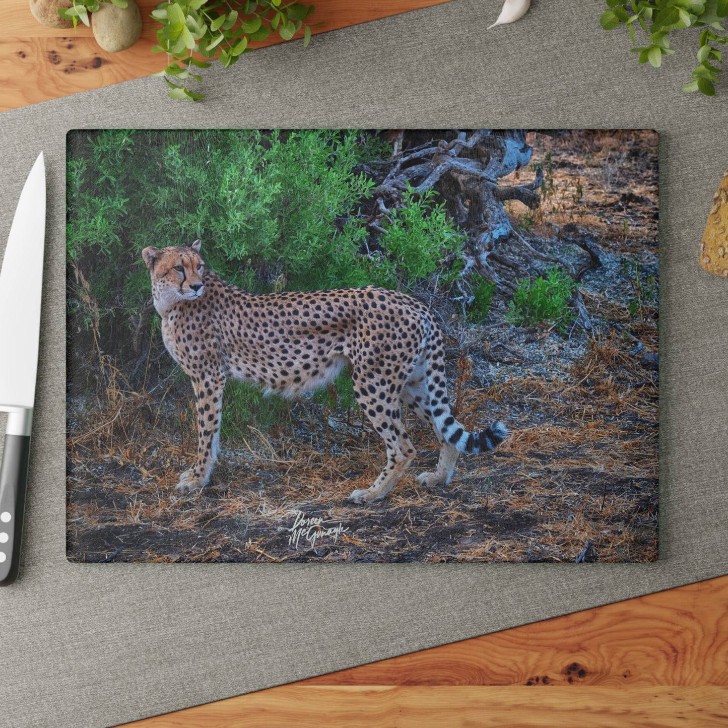 Enjoy Nature Glass Charcuterie Cutting Board with Cheetah Stand Design