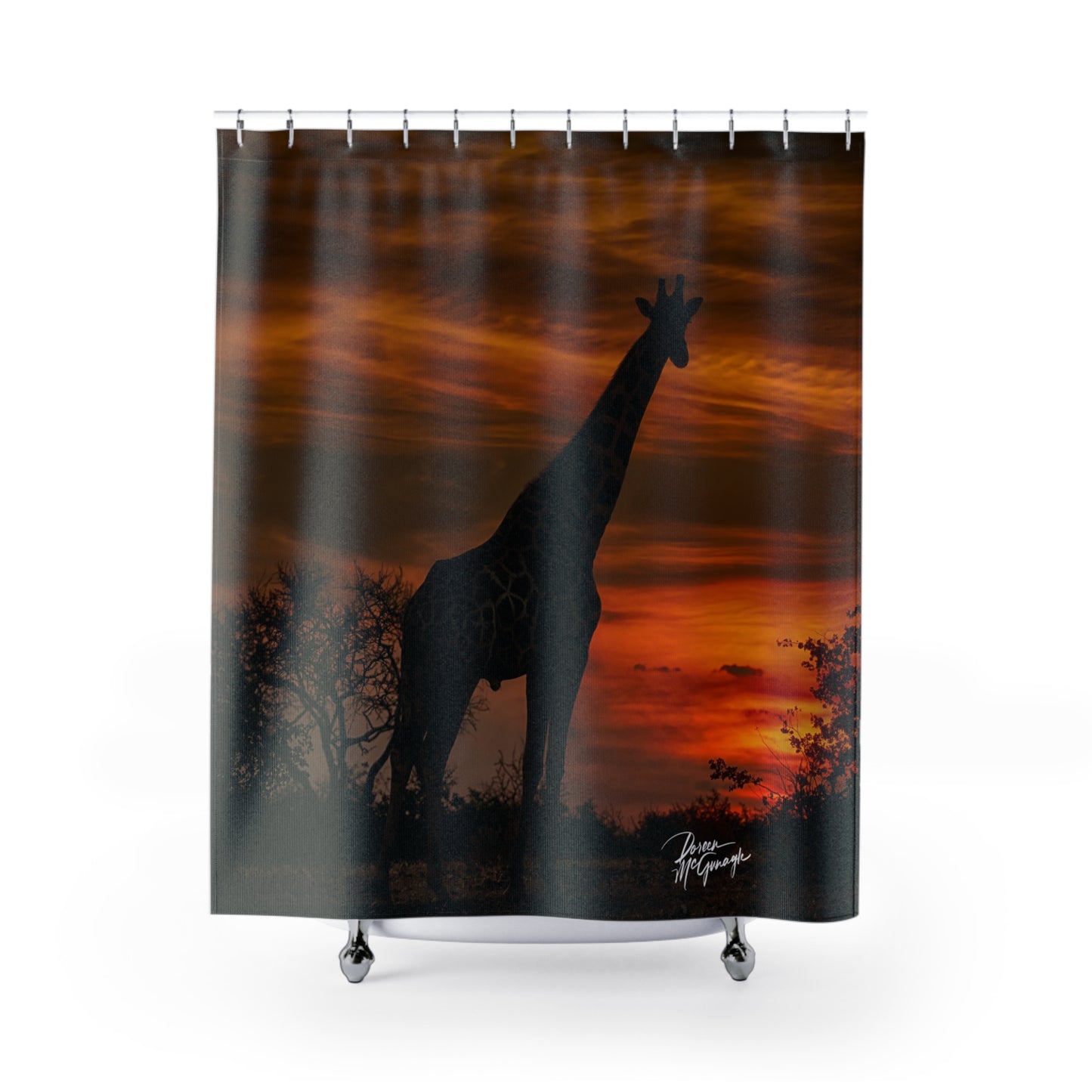 Giraffe Silhouette at Sunset Shower Curtain | Sophisticated & Earthy Scenic Decor by Enjoy Nature