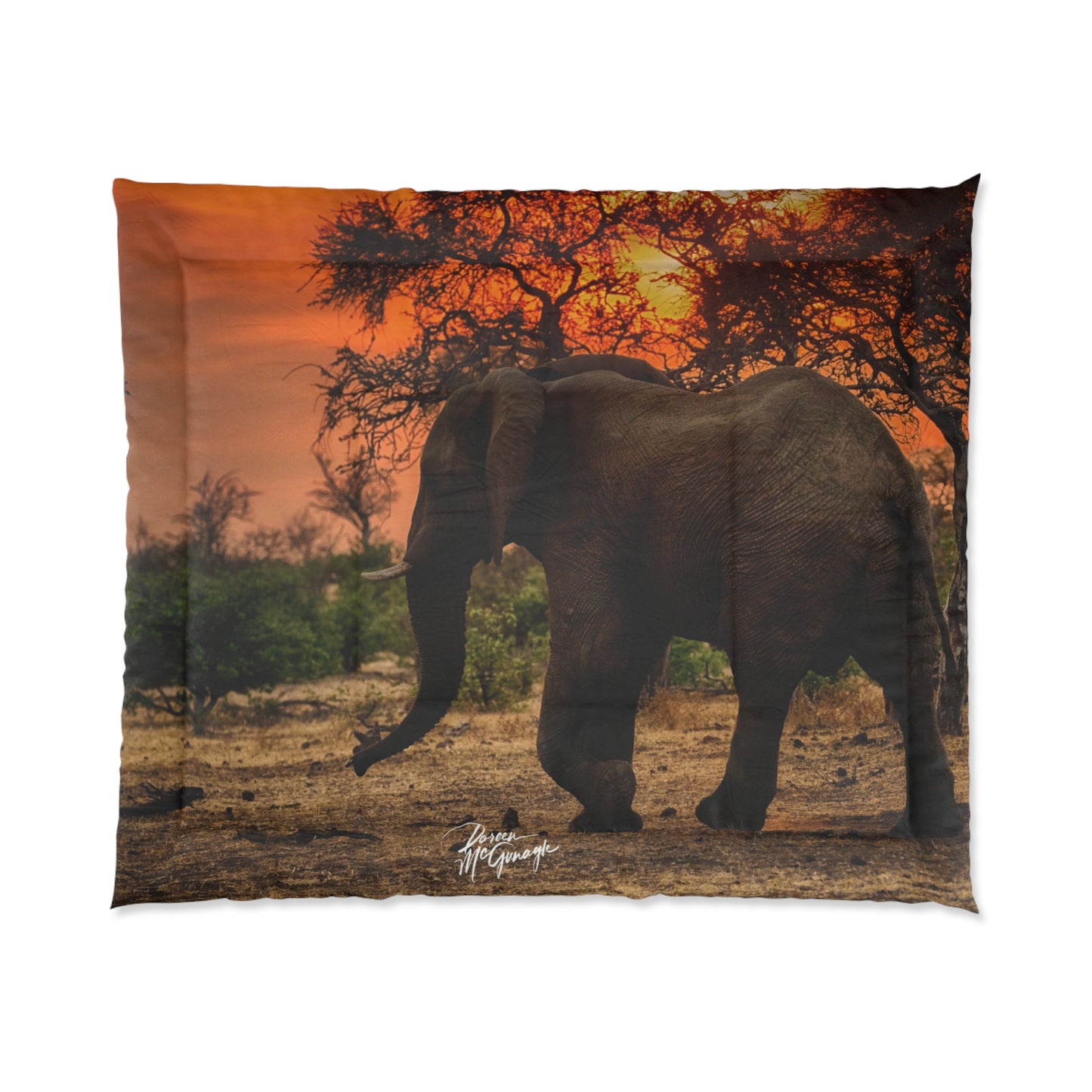 Elephant Silhouette at Sunset Comforter by Enjoy Nature