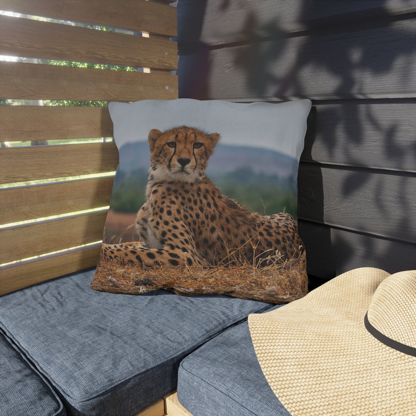 Enjoy Nature Outdoor Pillow with Cheetah Portrait – Artistic, Comfy, and Durable Decorative Accent