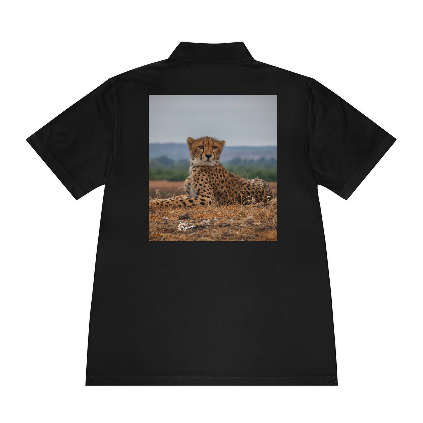 Men's Performance Polo Shirt - Cheetah Portrait by Enjoy Nature