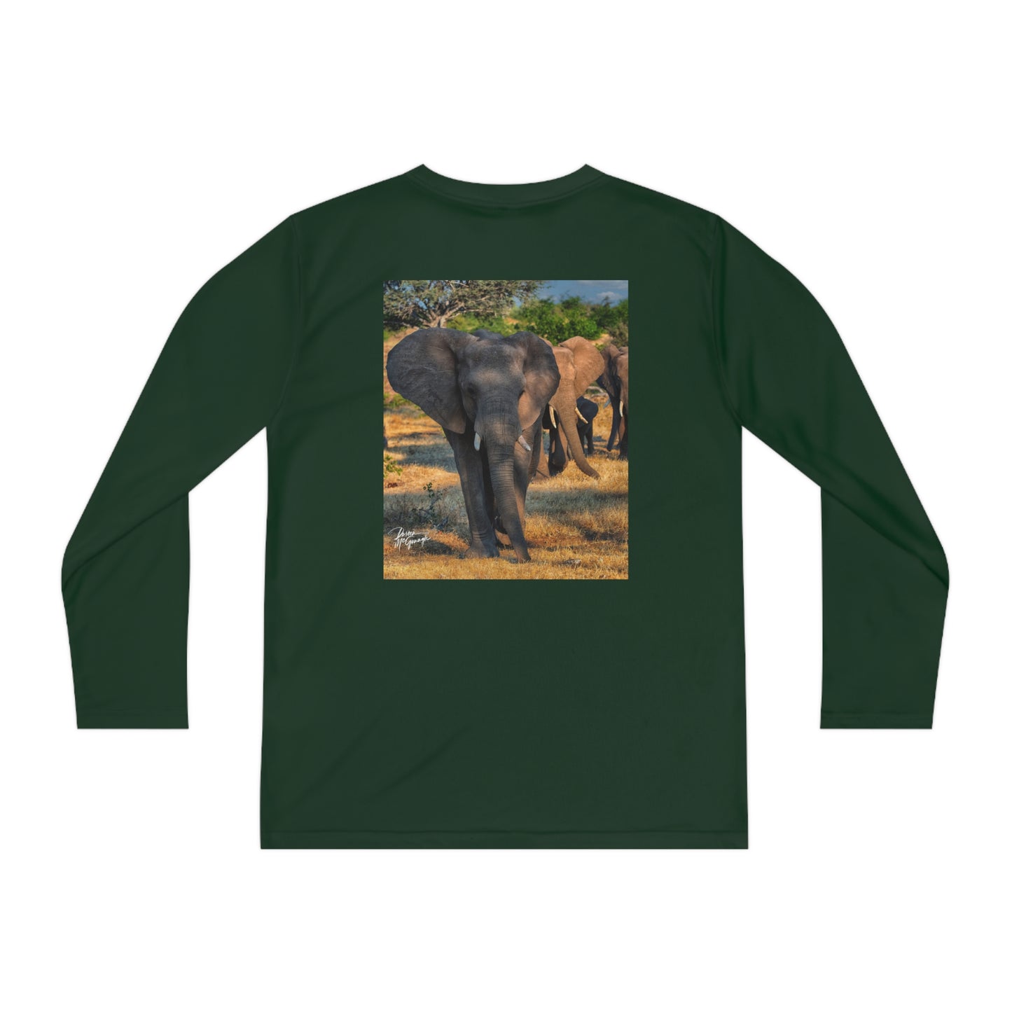 Youth Competitor Long Sleeve Tee with Elephant Family Walking by Enjoy Nature