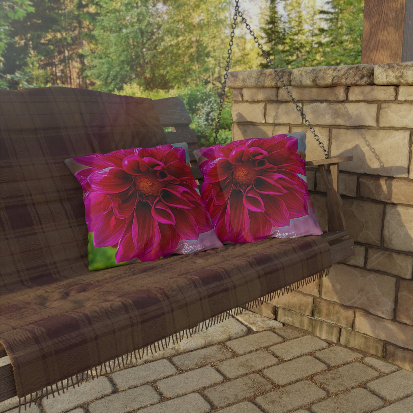 Enjoy Nature Outdoor Pillow with Dahlia Bloom – Artistic, Comfy, and Durable Decorative Accent