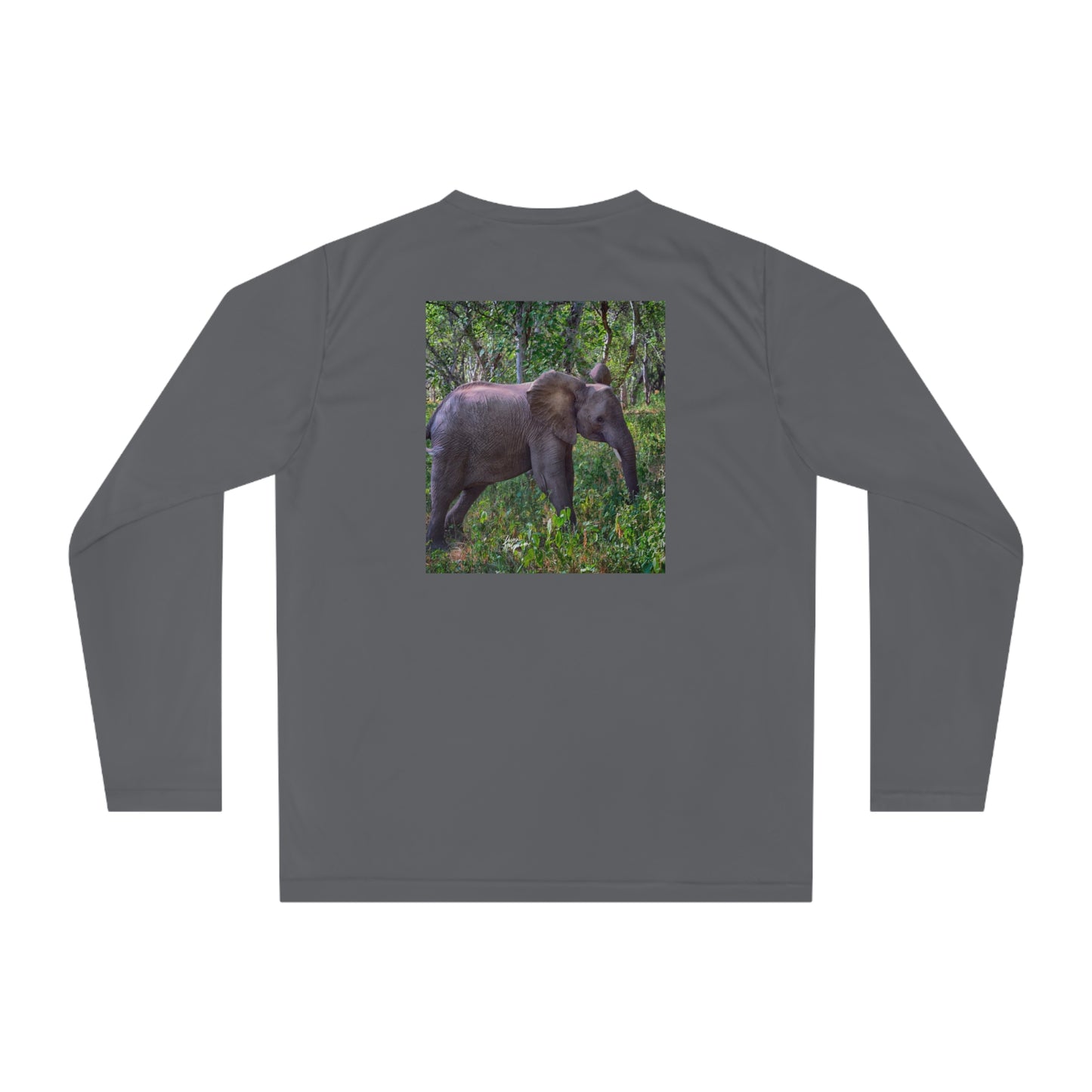 Unisex Long Sleeve Performance Tee - "Elephant Baby in Forest" by Enjoy Nature