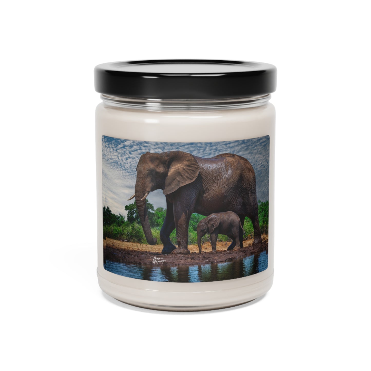 Experience the Pure Essence of Nature with the Spirited Elephant with baby Scented Soy Candle by Enjoy Nature