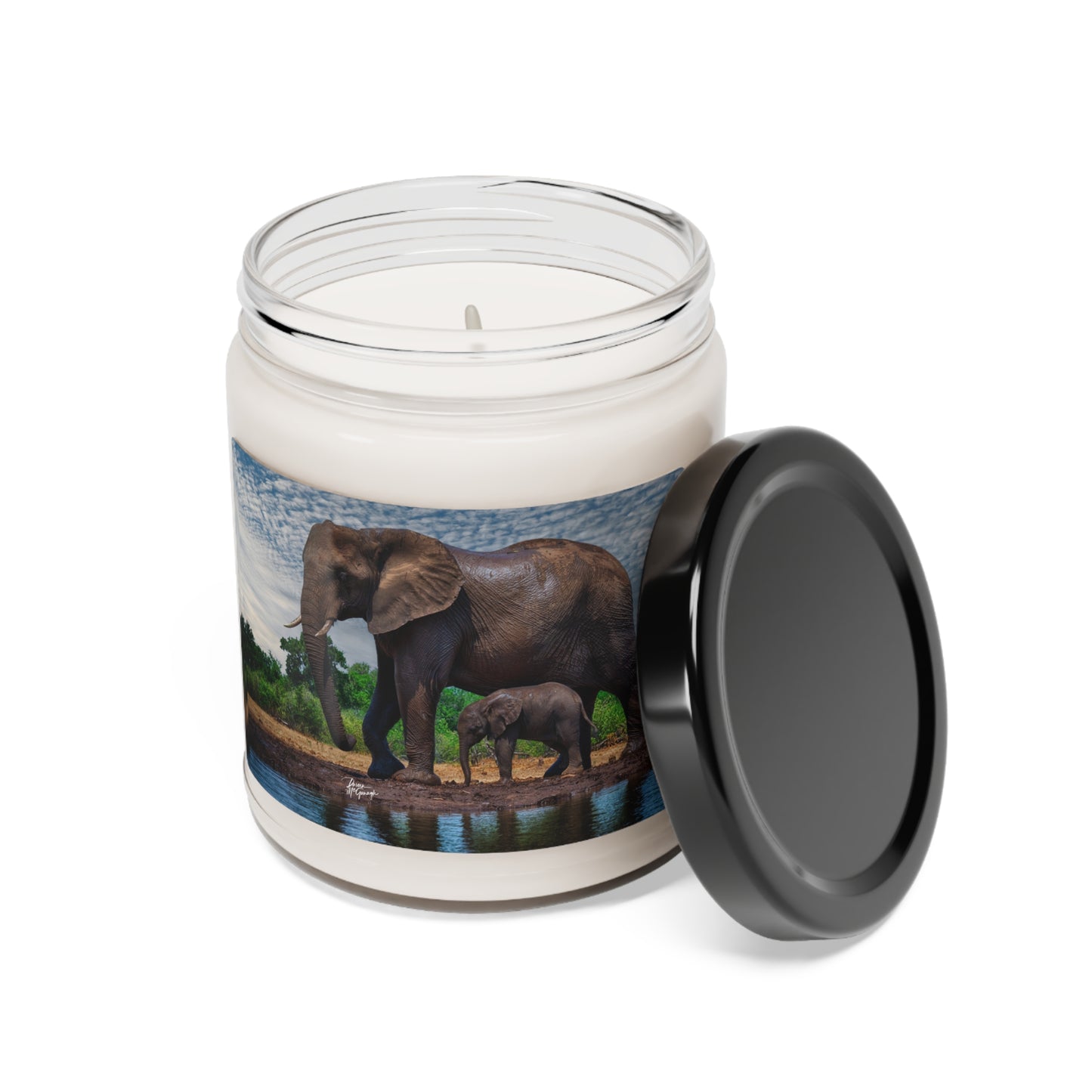 Experience the Pure Essence of Nature with the Spirited Elephant with baby Scented Soy Candle by Enjoy Nature