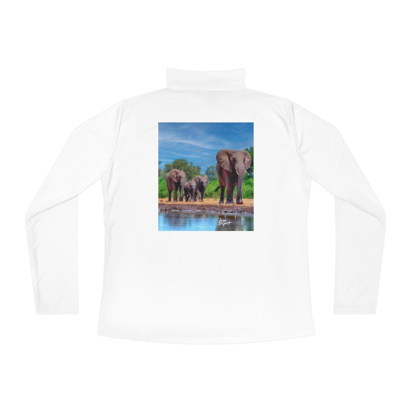 Ladies Quarter-Zip Pullover with Fine Art Image of Elephant Family Walking by Enjoy Nature