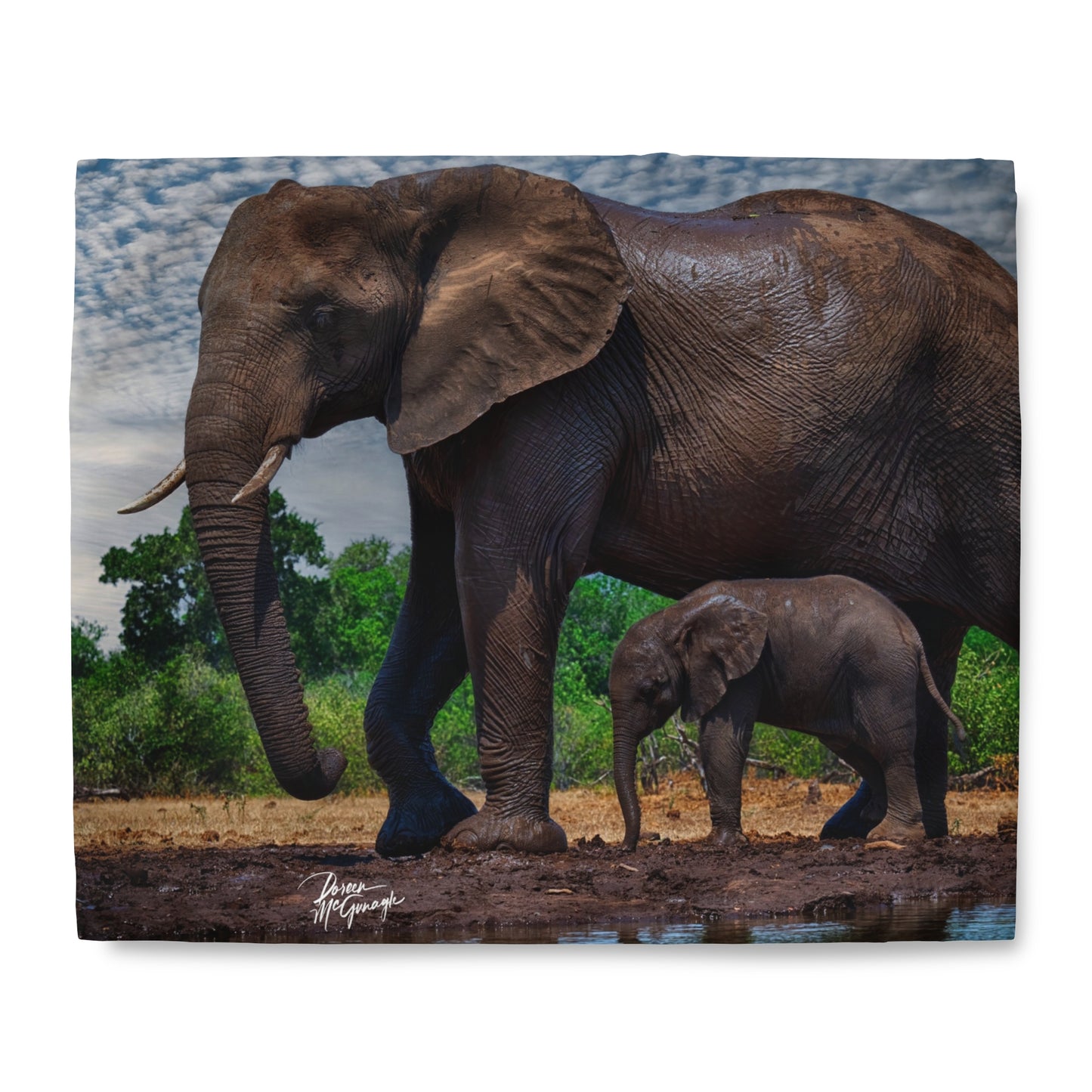 Enjoy Nature Baby Elephant with Mom at Watering Hole Duvet Cover