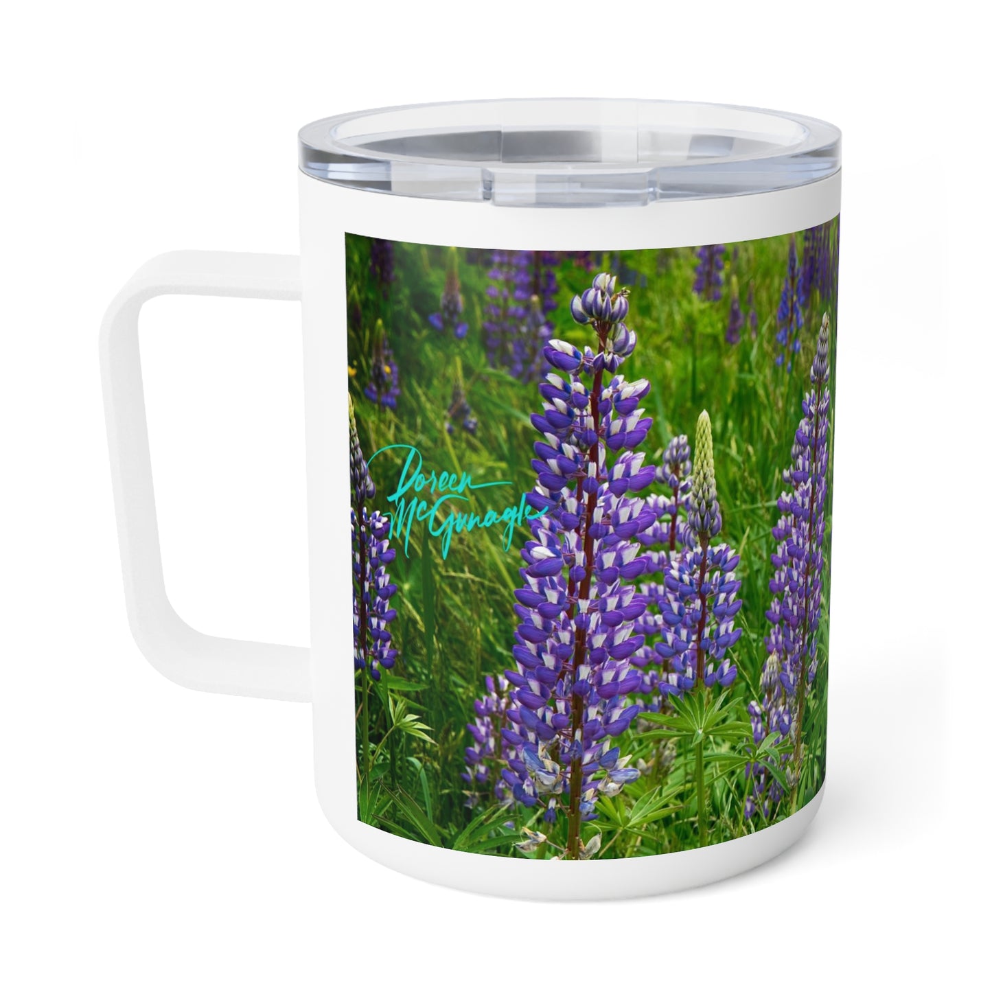 Eco friendly, Maine Wild Lupine, 10 oz  Insulated Travel Mug, 10oz