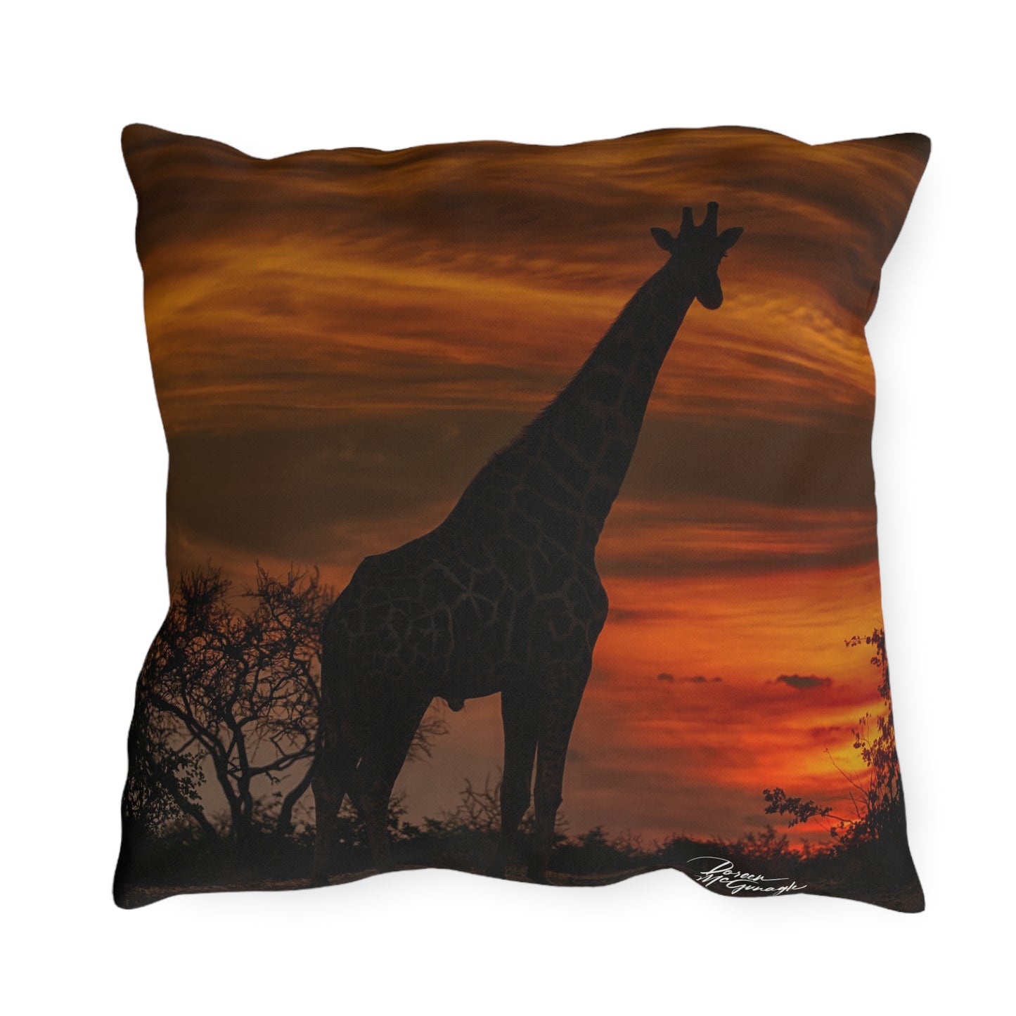 Enjoy Nature Outdoor Pillow with Giraffe Silhouette at Sunset – Artistic, Comfy, and Durable Decorative Accent