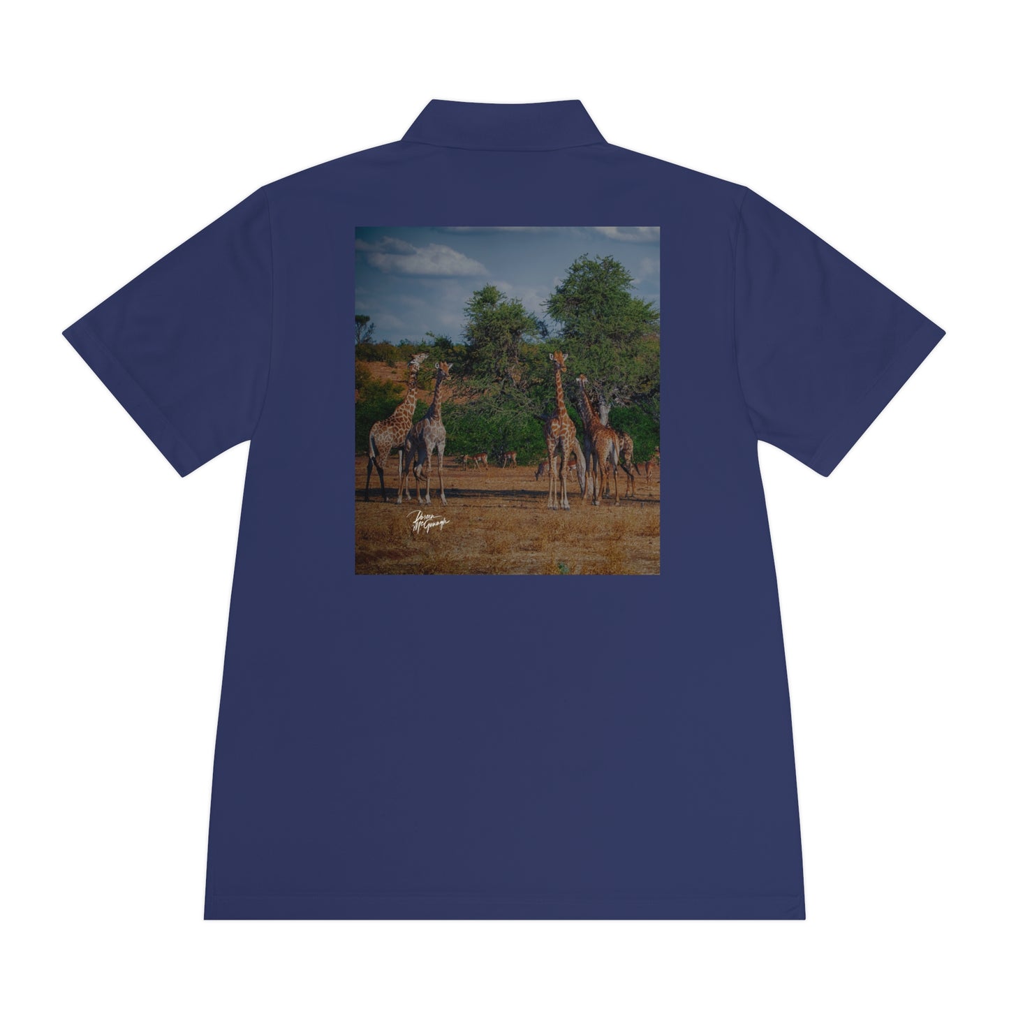 Men's Performance Polo Shirt - Giraffe Family by Enjoy Nature