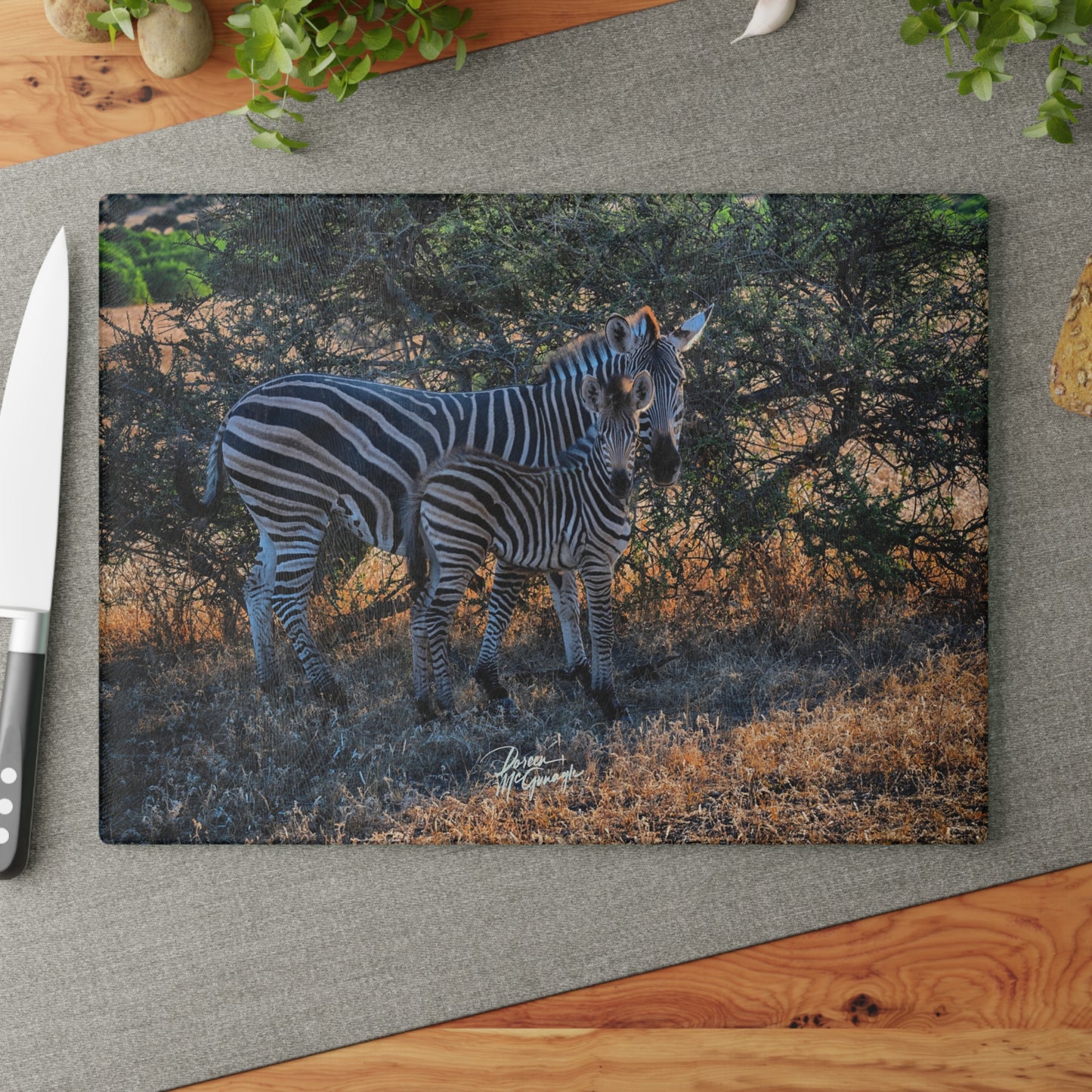 Enjoy Nature Glass Charcuterie Cutting Board with Zebra Stripes Design