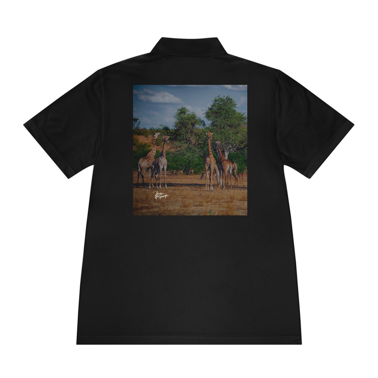 Men's Performance Polo Shirt - Giraffe Family by Enjoy Nature