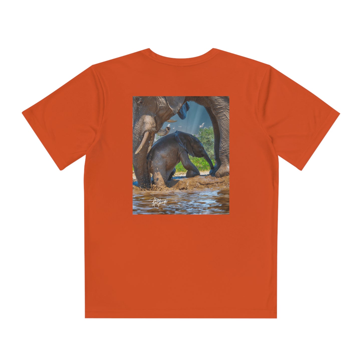 Youth Competitor Tee with Fine Art Image Elephant Baby with Mom's Gentle Touch by Enjoy Nature