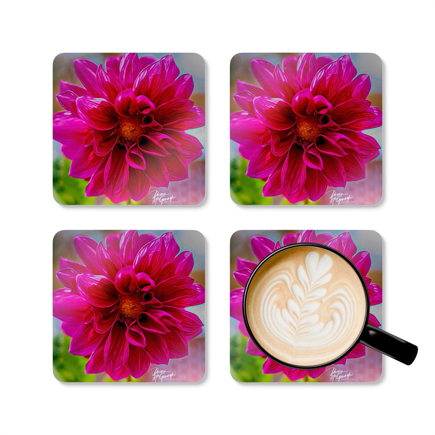 Dahlia Bloom Corkwood Coaster Set (Box of 4)