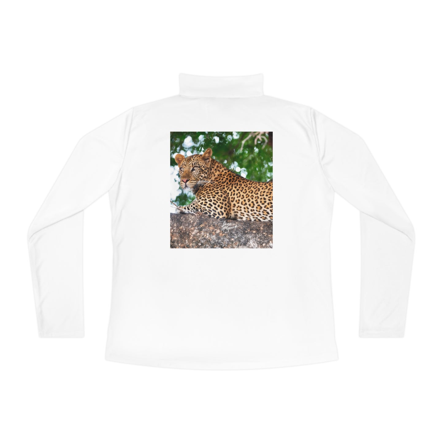 Ladies Quarter-Zip Pullover with Fine Art Image of Leopard in Tree by Enjoy Nature