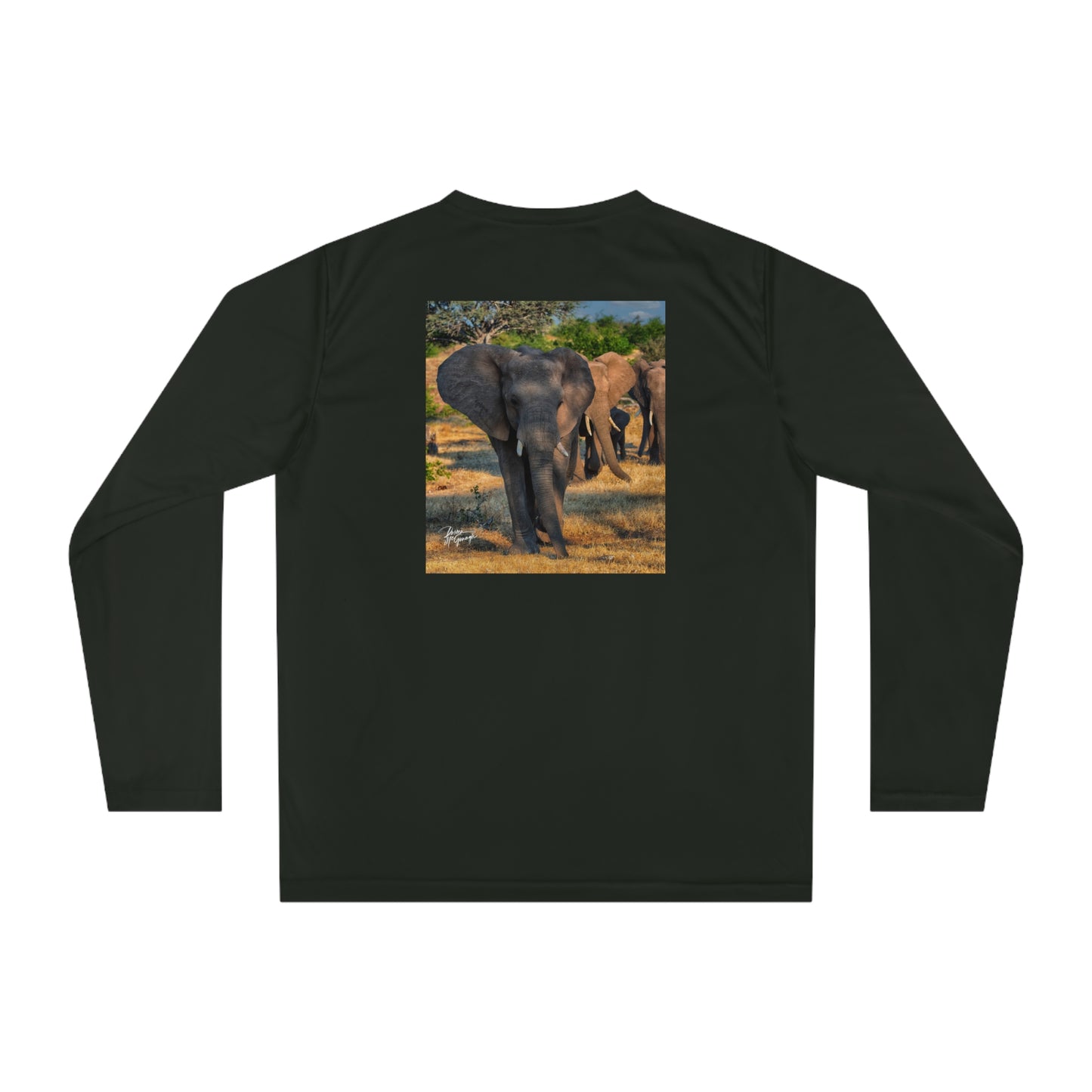 Unisex Long Sleeve Performance Tee - "Elephant Family" by Enjoy Nature