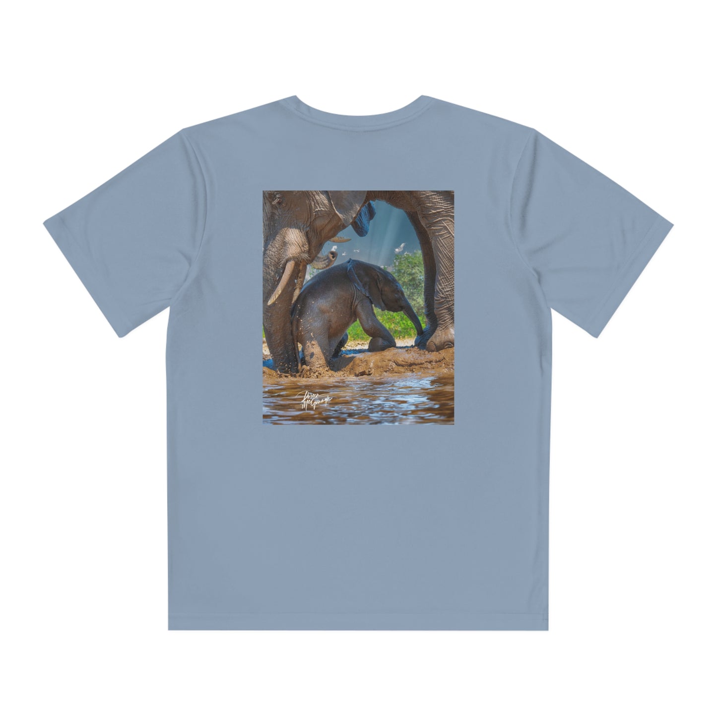 Youth Competitor Tee with Fine Art Image Elephant Baby with Mom's Gentle Touch by Enjoy Nature