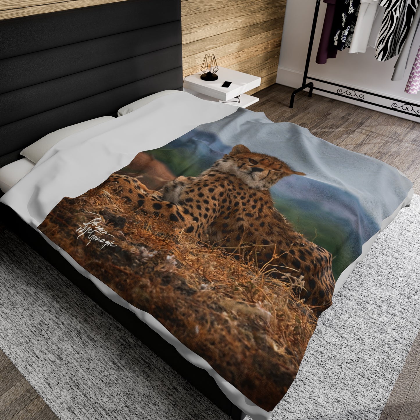 Velveteen Plush Blanket with Cheetah Portrait by Enjoy Nature