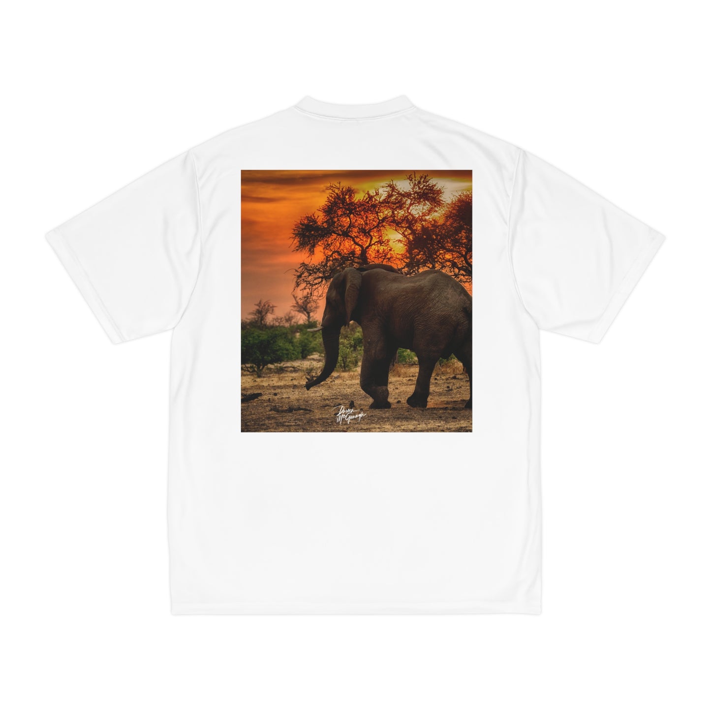 Men's Performance T-Shirt with Fine Art Image of Spirited Elephant at Sunset by Enjoy Nature