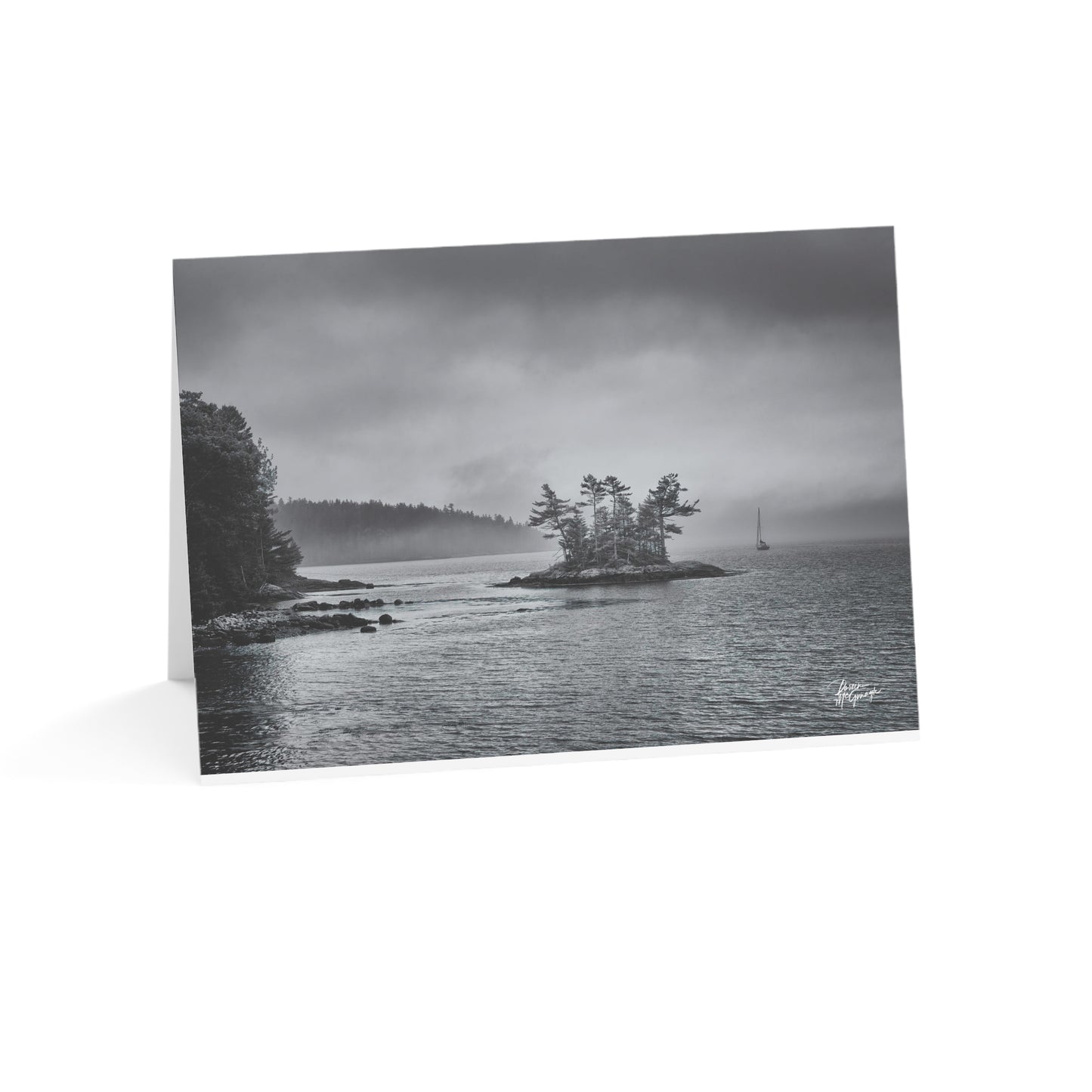 Landscape Note Cards, Note Card 5x7, Nature note cards, note card pack, photo note cards - Misty Morning on Maines Coast Black and White