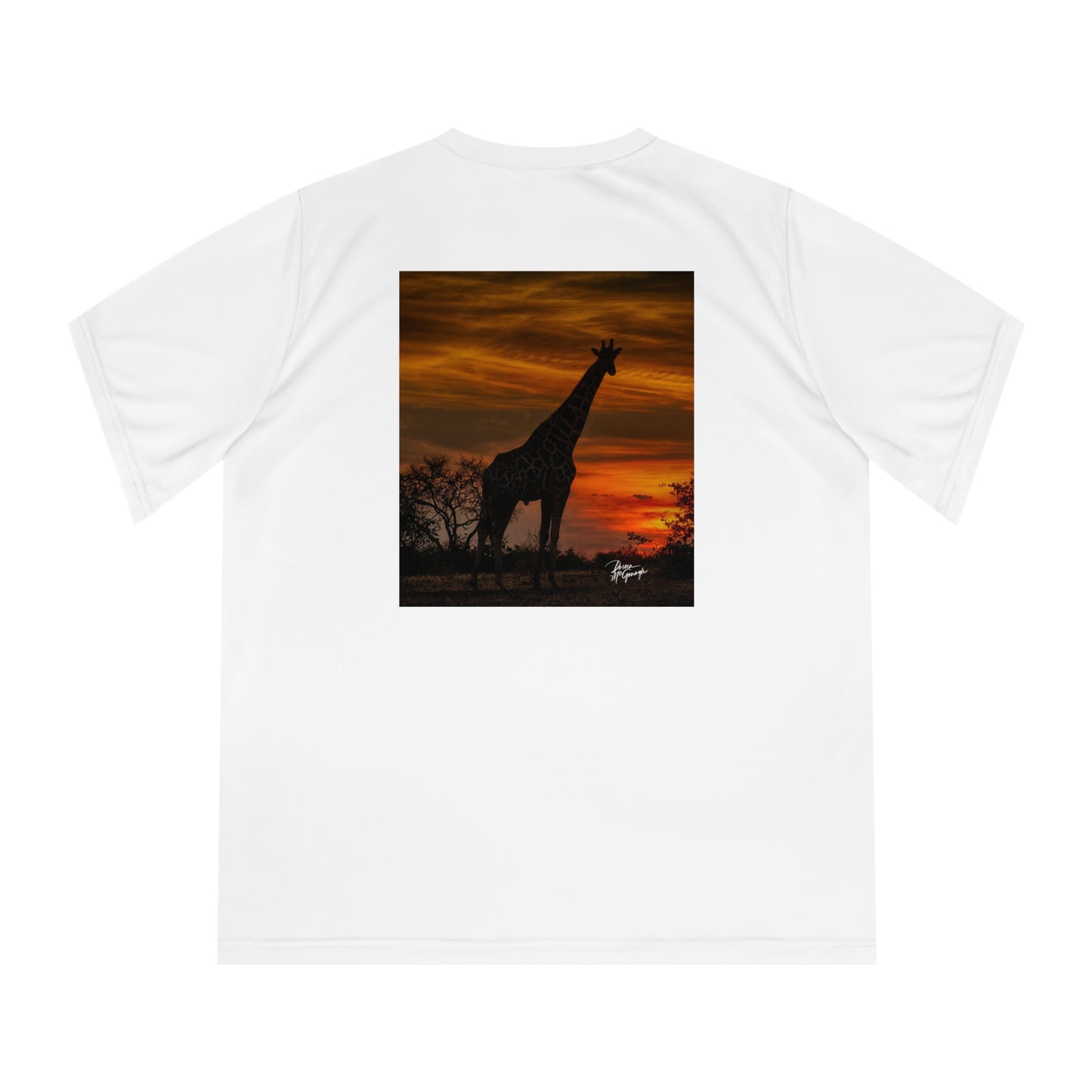 Women's Performance V-Neck T-Shirt - Giraffe Silhouette at Sunset by Enjoy Nature