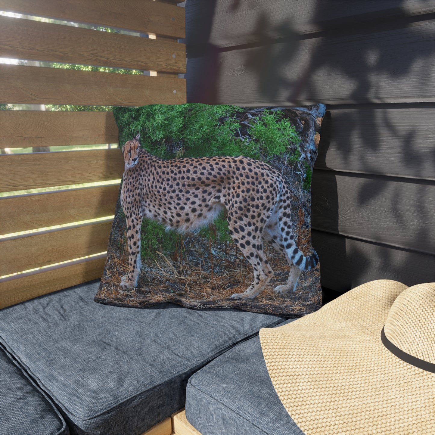 Enjoy Nature Outdoor Pillow with Cheetah Stand – Artistic, Comfy, and Durable Decorative Accent