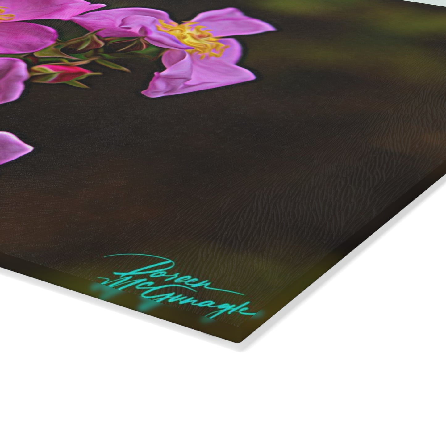 Artistic Enchanted Elegance Wild Flowers Glass Cutting Board with Nature-Inspired Design