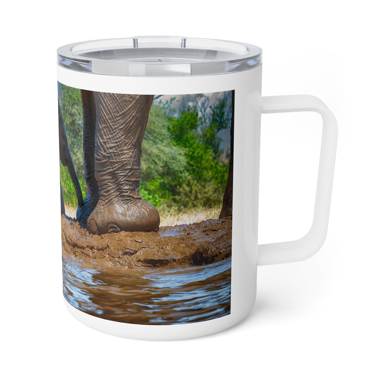 Enjoy Nature 10 oz Travel Tumbler with Elephant Baby and Mom's Gentle Touch Design