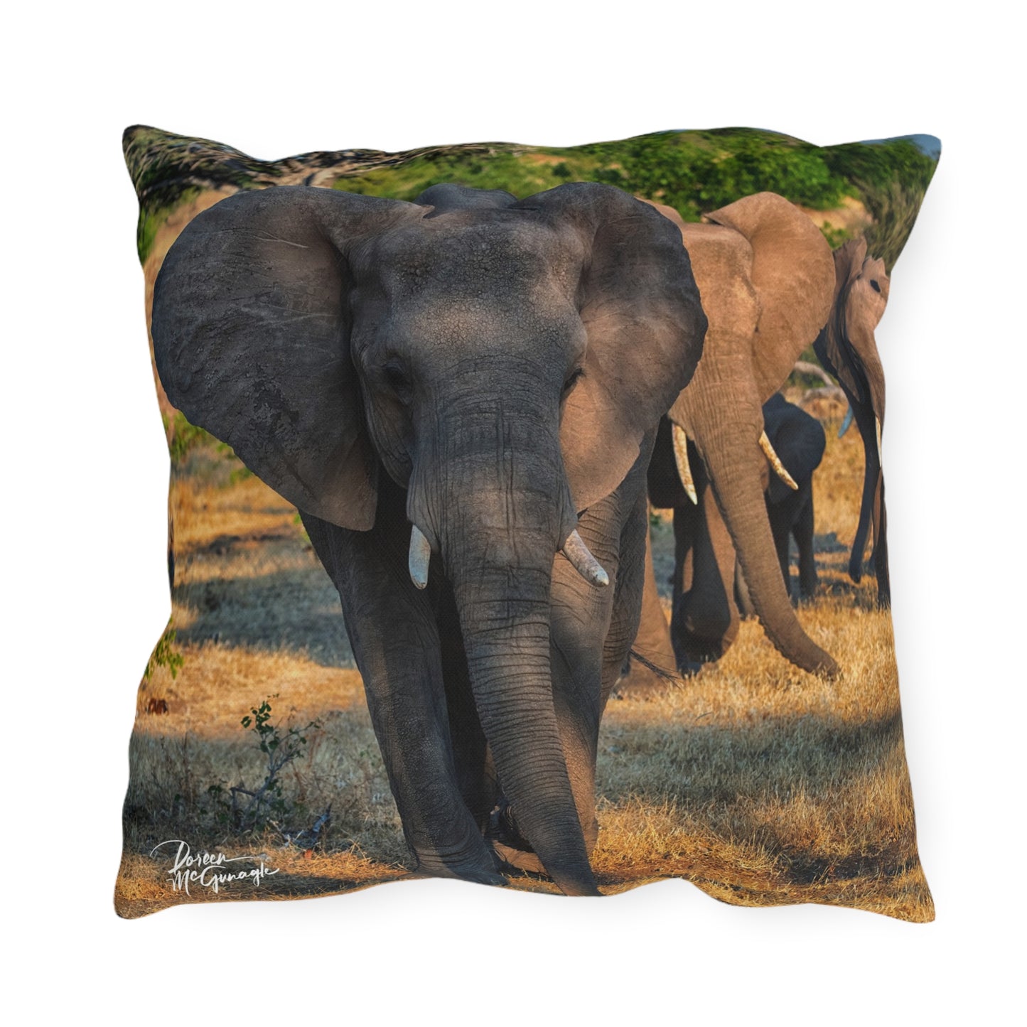 Enjoy Nature Outdoor Pillow with Elephant Family – Artistic, Comfy, and Durable Decorative Accent