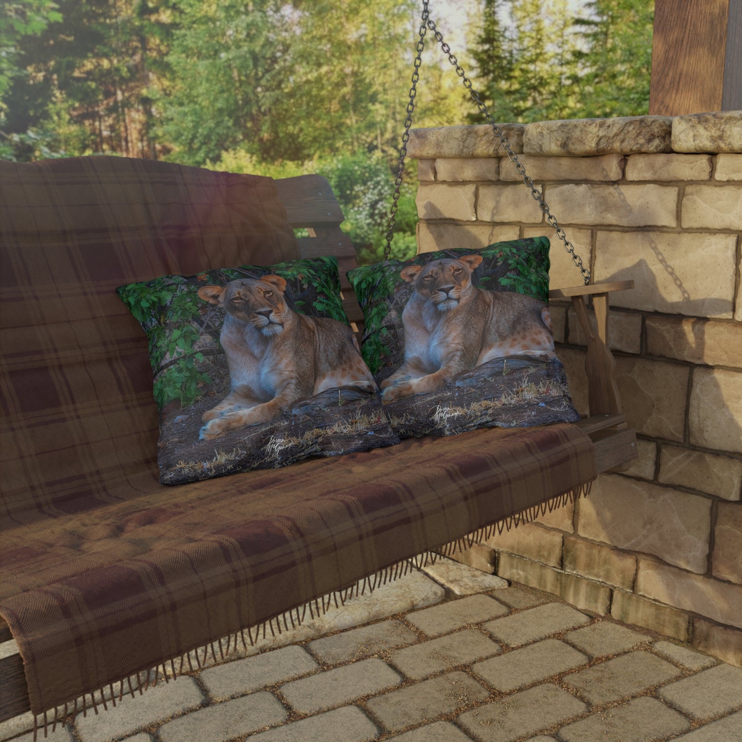 Enjoy Nature Outdoor Pillow with Dreaming About a Lioness – Artistic, Comfy, and Durable Decorative Accent